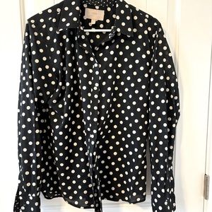 Banana republic, black and white polkadot, button-down blouse, size large